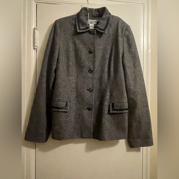 Pendleton Gray Wool Silk Blend Tweed Black Leather Trim Blazer Size 12 Tall - Picture 1 of 10